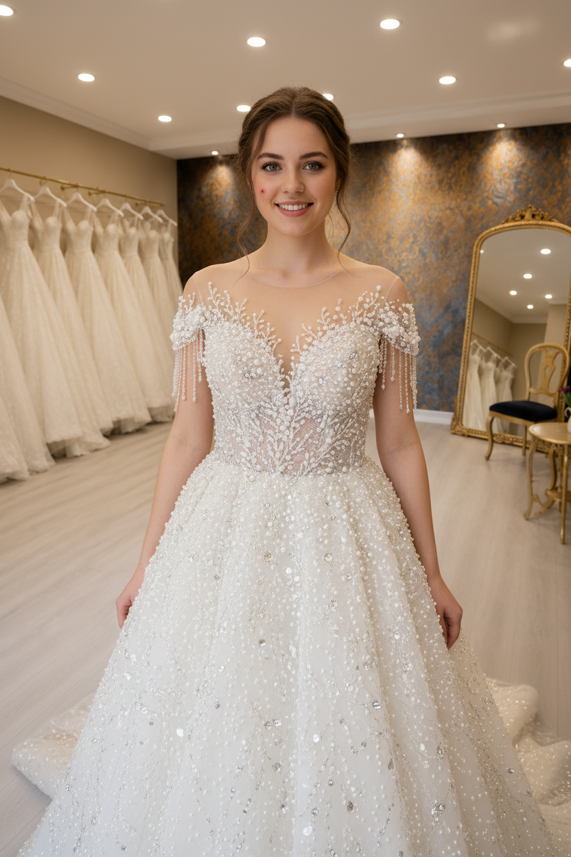 NIL-263 3D Pearl Branch Ballgown - Full Body Front View