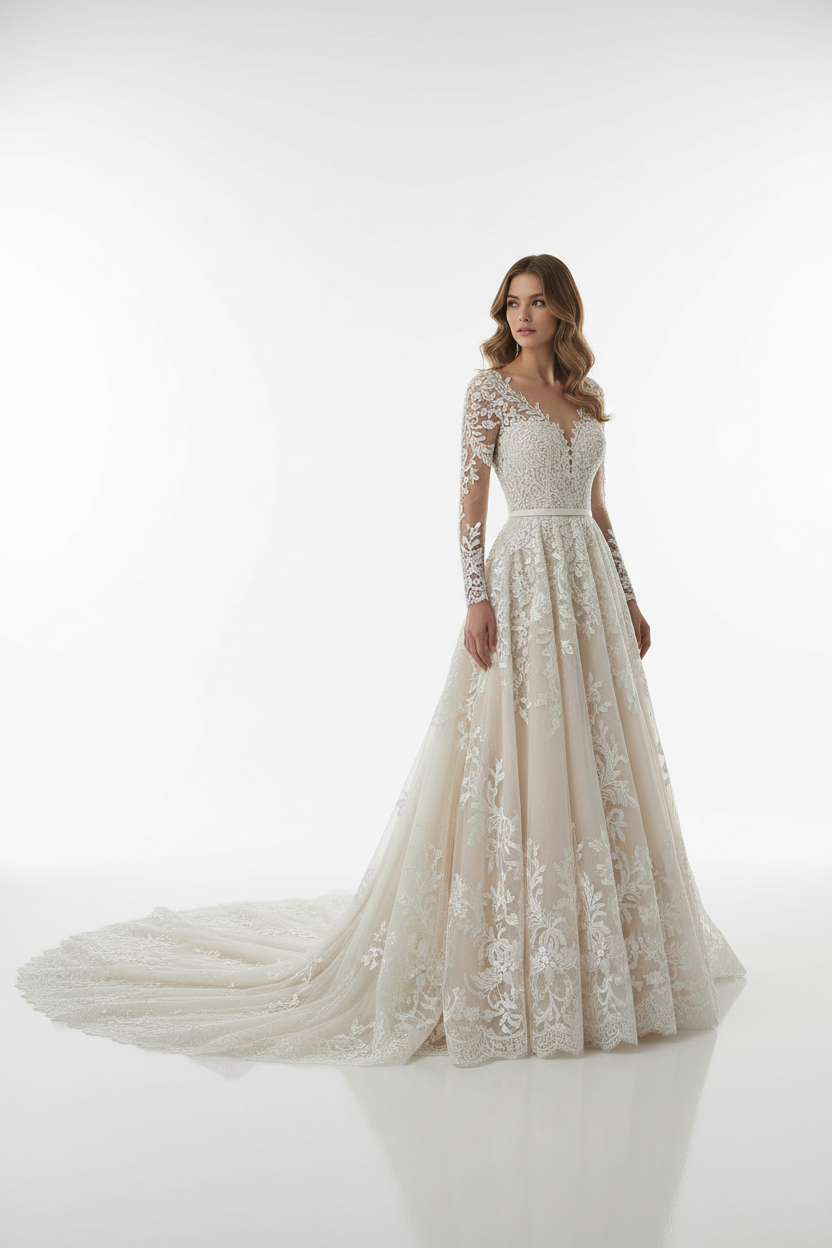 NIL-135 Champagne Ivory A-Line Wedding Dress