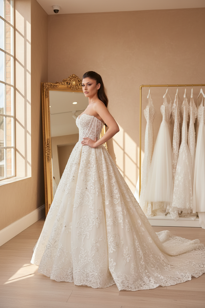 NIL-065 Basque Waist Ball Gown – Side View