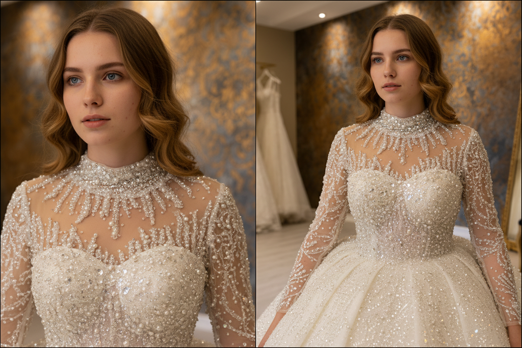NIL-270 Crystal Illusion Ballgown - Neckline & Bodice Detail Collage