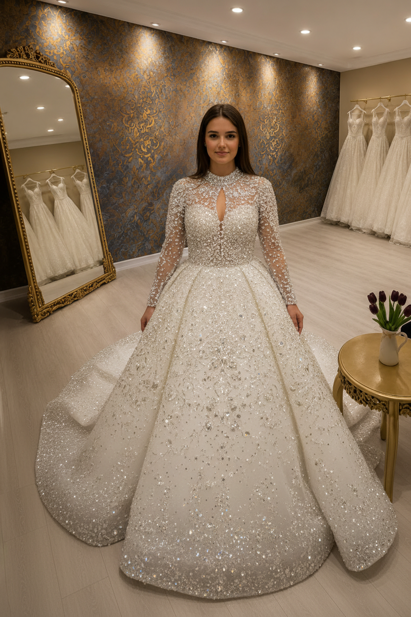 NIL-258 Crystal Couture Wedding Gown - Front View