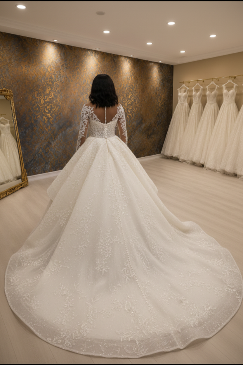 NIL-033 Soft Ivory Royal Princess Ball Gown – Back View