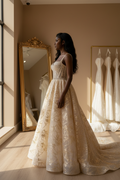 NIL-051 Champagne Gold Luxury Gown – Dramatic Side View