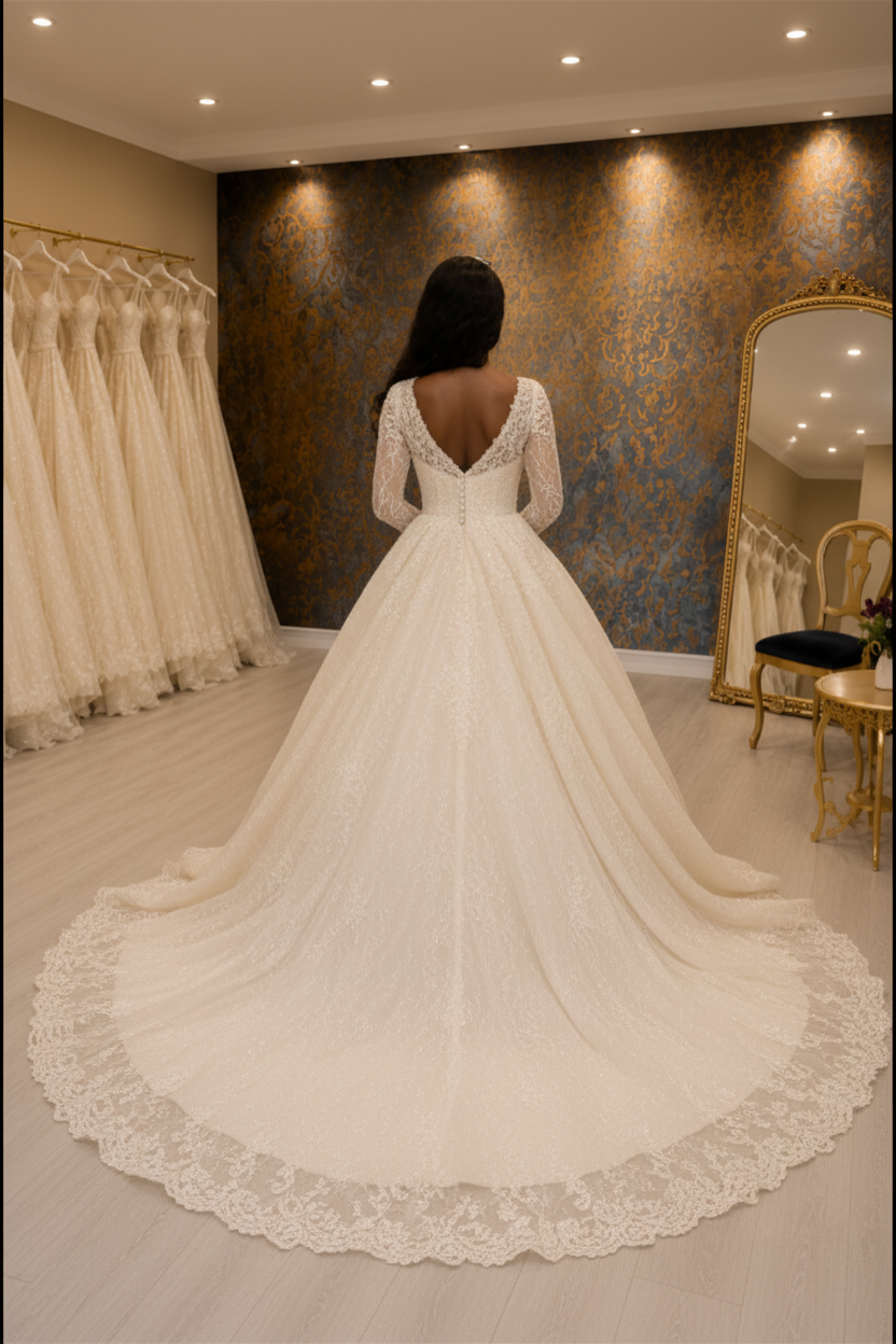 NIL-082 marfil suave vestido de gala – vista trasera