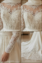 NIL-009 Soft Ivory Princess Ball Gown detail craftsmanship collage crystal pearl beading by NIL Wedding Dress