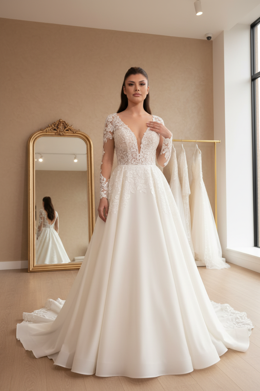 NIL-045 Elegant Deep V Neckline Gown – Low Angle