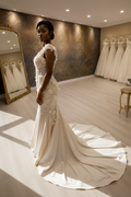 NIL-200 Champagne One-Shoulder 3D Pearl Floral Gown – Dramatic Side – M5