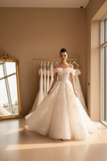 NIL-060 Off-Shoulder Ruffle Princess Gown – Wide Shot