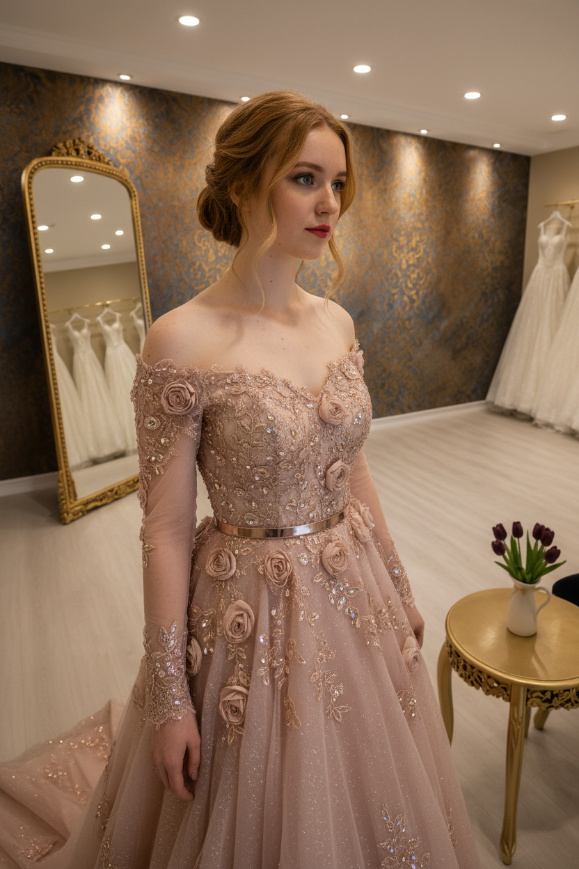 NIL-NS-244 Dusty Rose Blush Crystal A-Line Engagement Dress - Front View