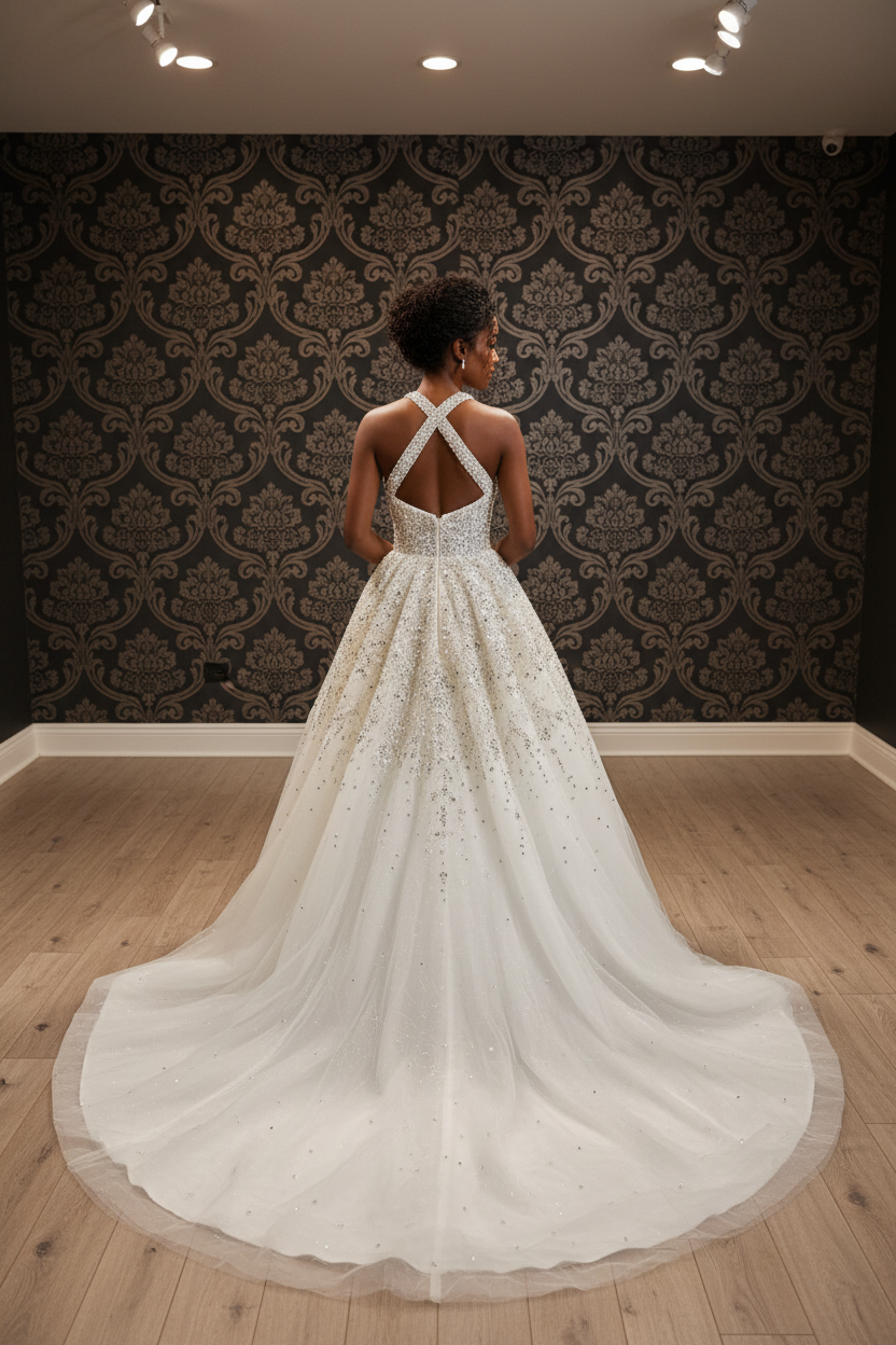NIL-260 Crystal Cross-Strap Ballgown - Back View