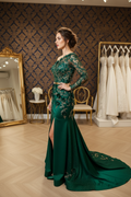 NIL-NS-231 Emerald Green Column Engagement Dress - Front View Revised