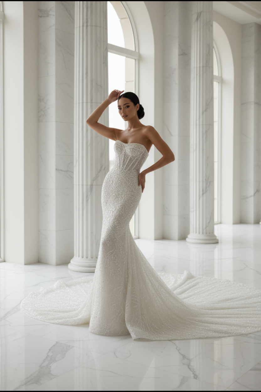 NIL-119 Royal Ivory Cathedral Train Wedding Dress – Editorial View