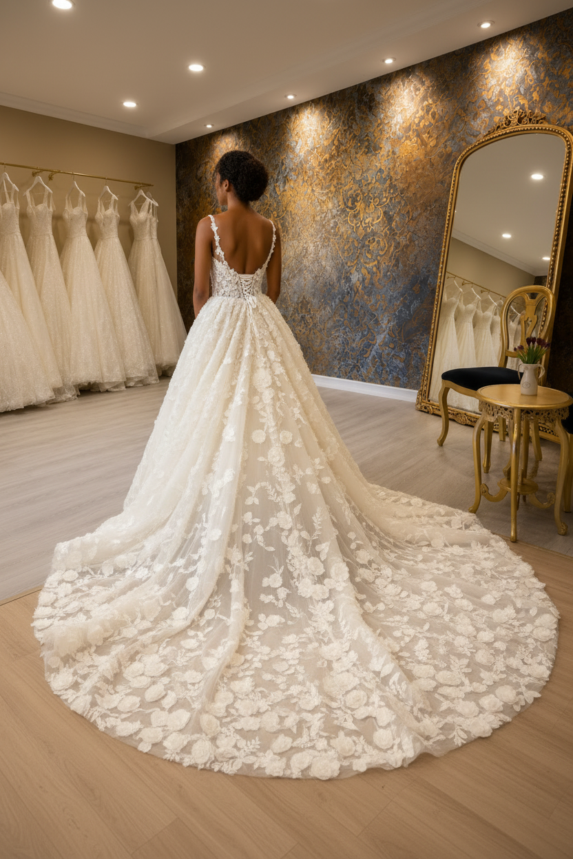 NIL-056 3D Floral Fairytale Bridal Gown – Back View