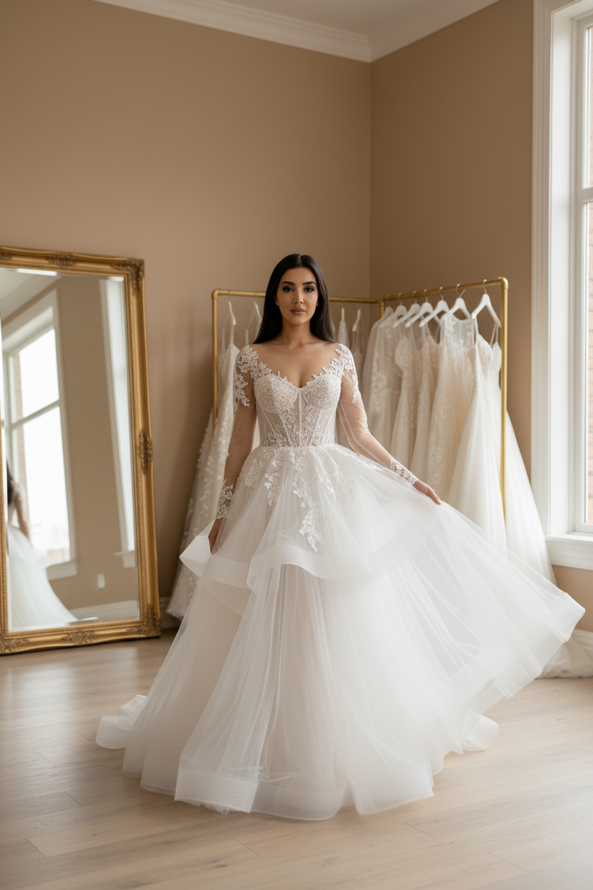 NIL-063 Tiered Tulle Fairytale Gown – Front View