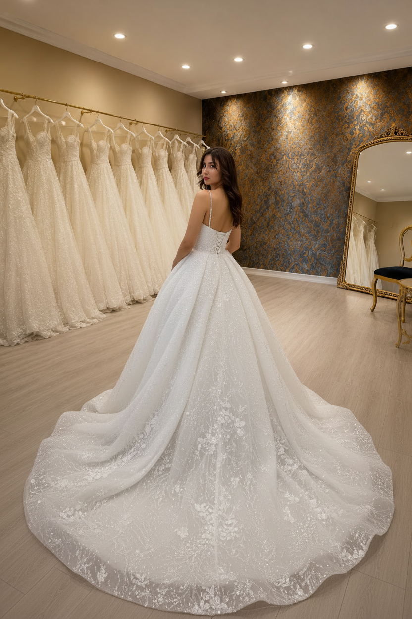 NIL-268 Sequin Crystal Ballgown - Back View