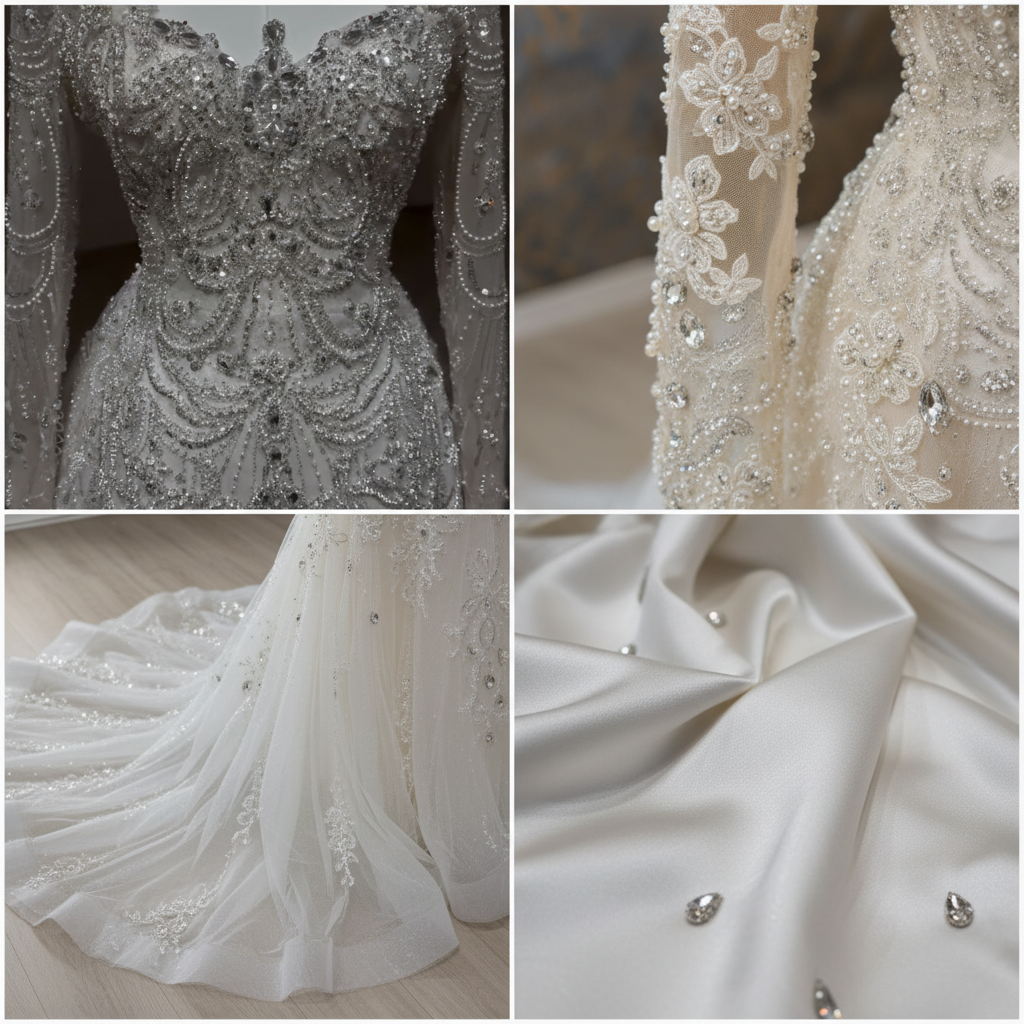 NIL-258 Crystal Couture Wedding Gown - Crystal & Fabric Detail Collage