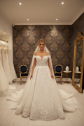 NIL-250 Off-Shoulder Lace Ball Gown – Front View