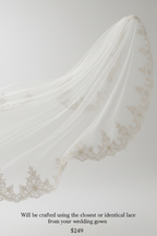 220cm chapel bridal veil with 10cm pearl-beaded lace edge, ivory tulle, $249