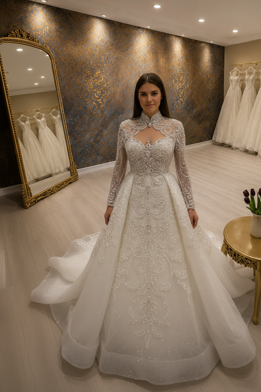 NIL-258 Crystal Couture Wedding Gown - Front View