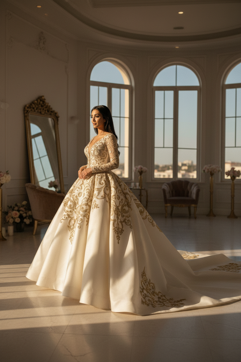 NIL-090 Royal Ivory Princess Ball Gown – Side View