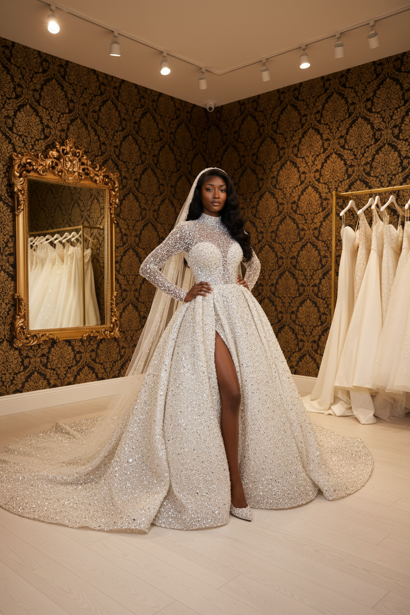 NIL-247 Ultra Crystal Gulf Couture Ball Gown – 3/4 Angle