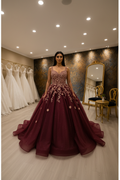NIL-NS-262 Burgundy Rose Gold Crystal Princess Ball Gown Engagement Dress Dubai Edition - Front View