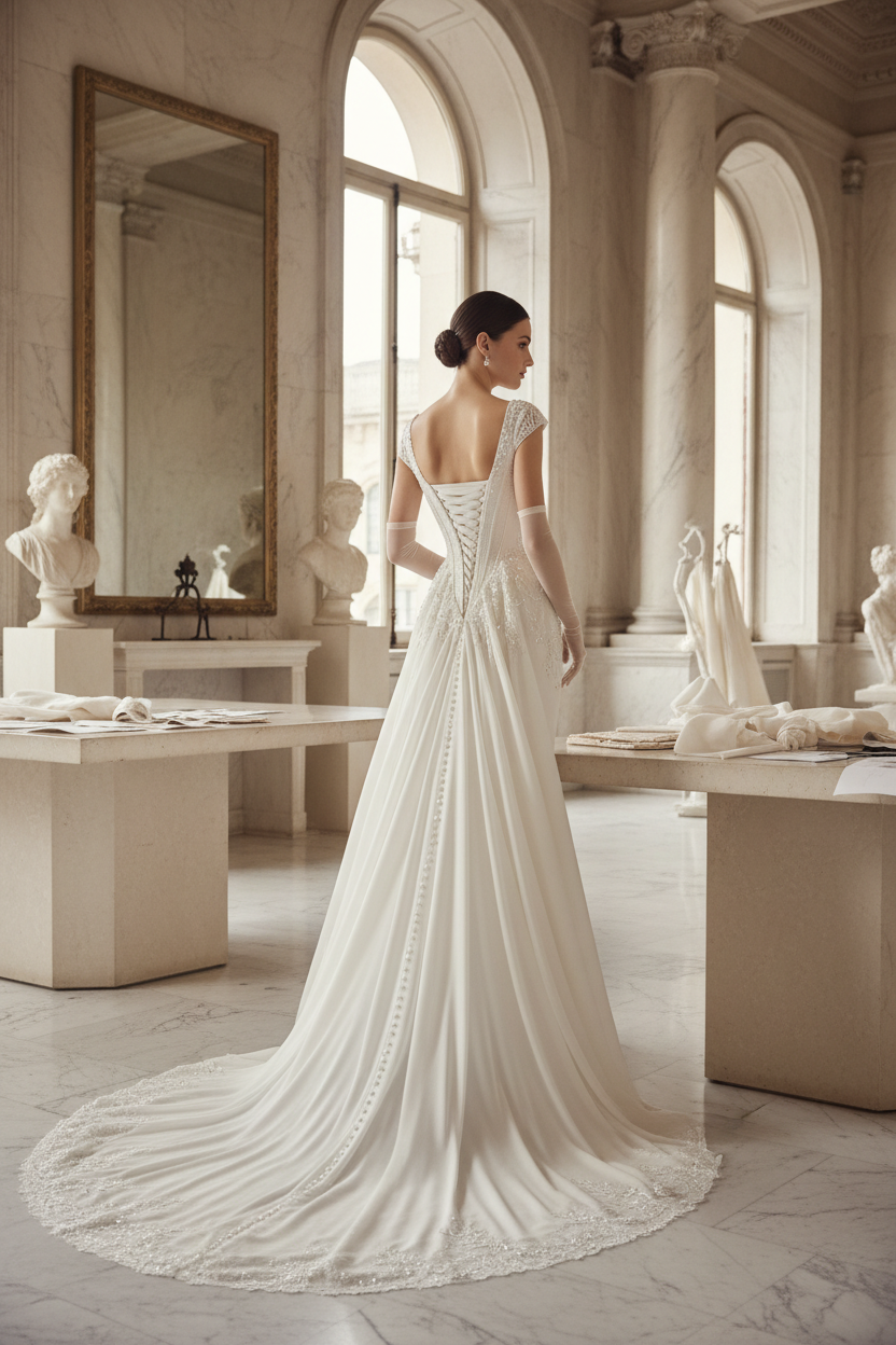 NIL-037 Soft Ivory 2-in-1 Couture Gown – Back View