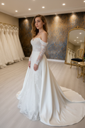 NIL-265 Off-Shoulder Satin Ballgown - 3/4 Diagonal View