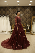 NIL-NS-233 Burgundy Rose Gold Crystal A-Line Engagement Dress - Front View