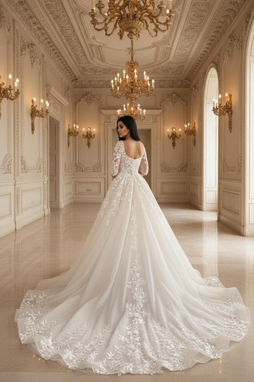 NIL-093 Off White Ball Gown Modest Bridal Dress – Back View