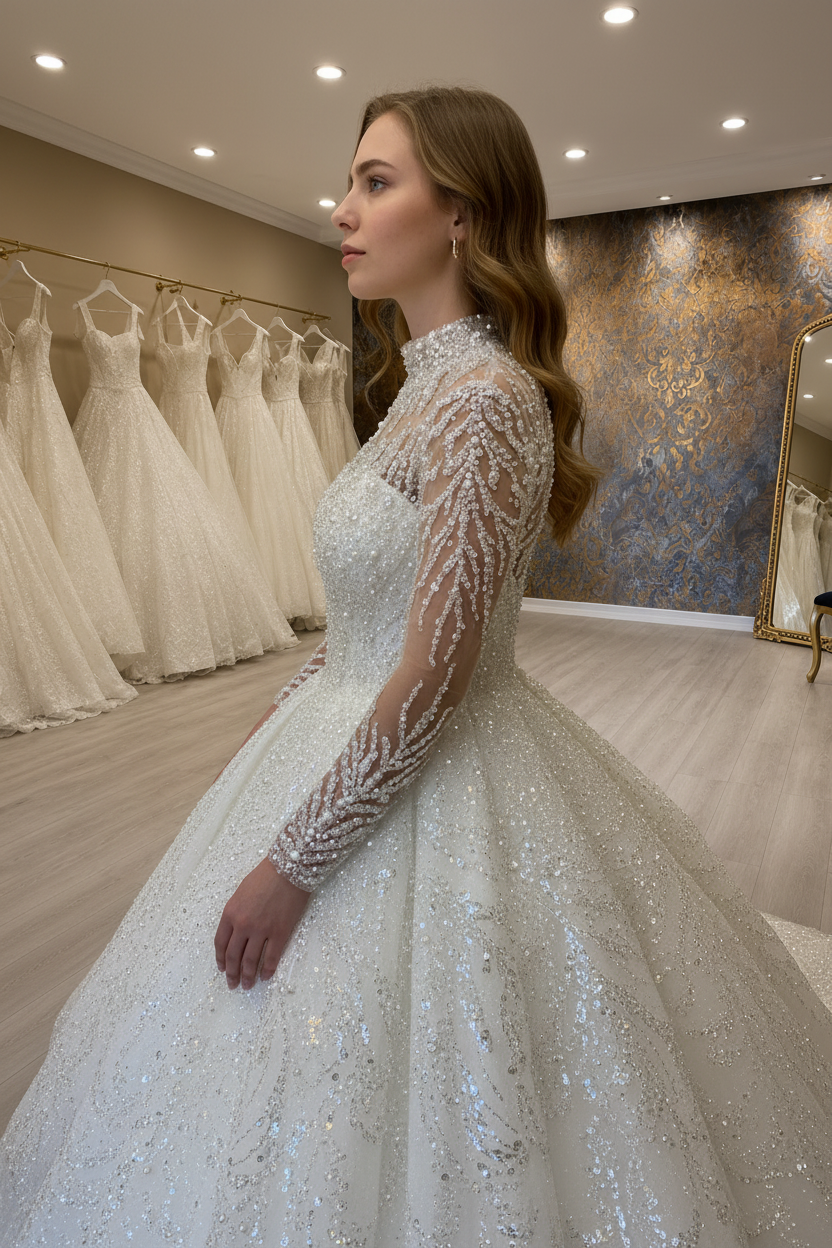NIL-270 Crystal Illusion Ballgown - Pure Side Profile View