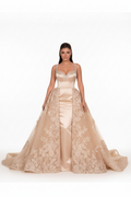 NIL-117 Champagne Detachable Overskirt Wedding Dress – Front View