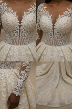 NIL-024 Champagne Ivory Royal Princess Ball Gown detail craftsmanship collage by NIL Wedding Dress
