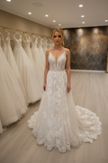 NIL-201 Ivory French Chantilly Lace A-Line – Front View – Sarışın