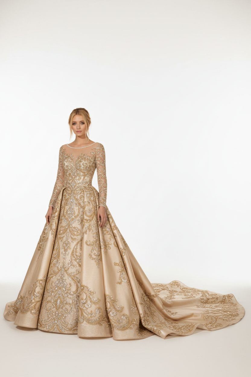 NNC-107 Champagne Royal Ball Gown - Front View
