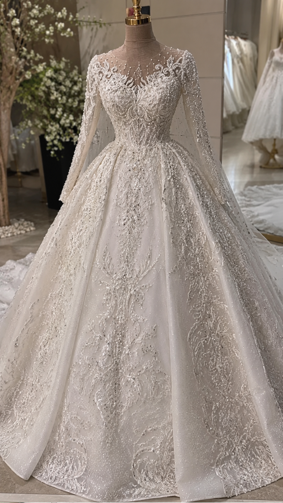 INS-005 Ivory Ball Gown Long Sleeve Wedding Dress