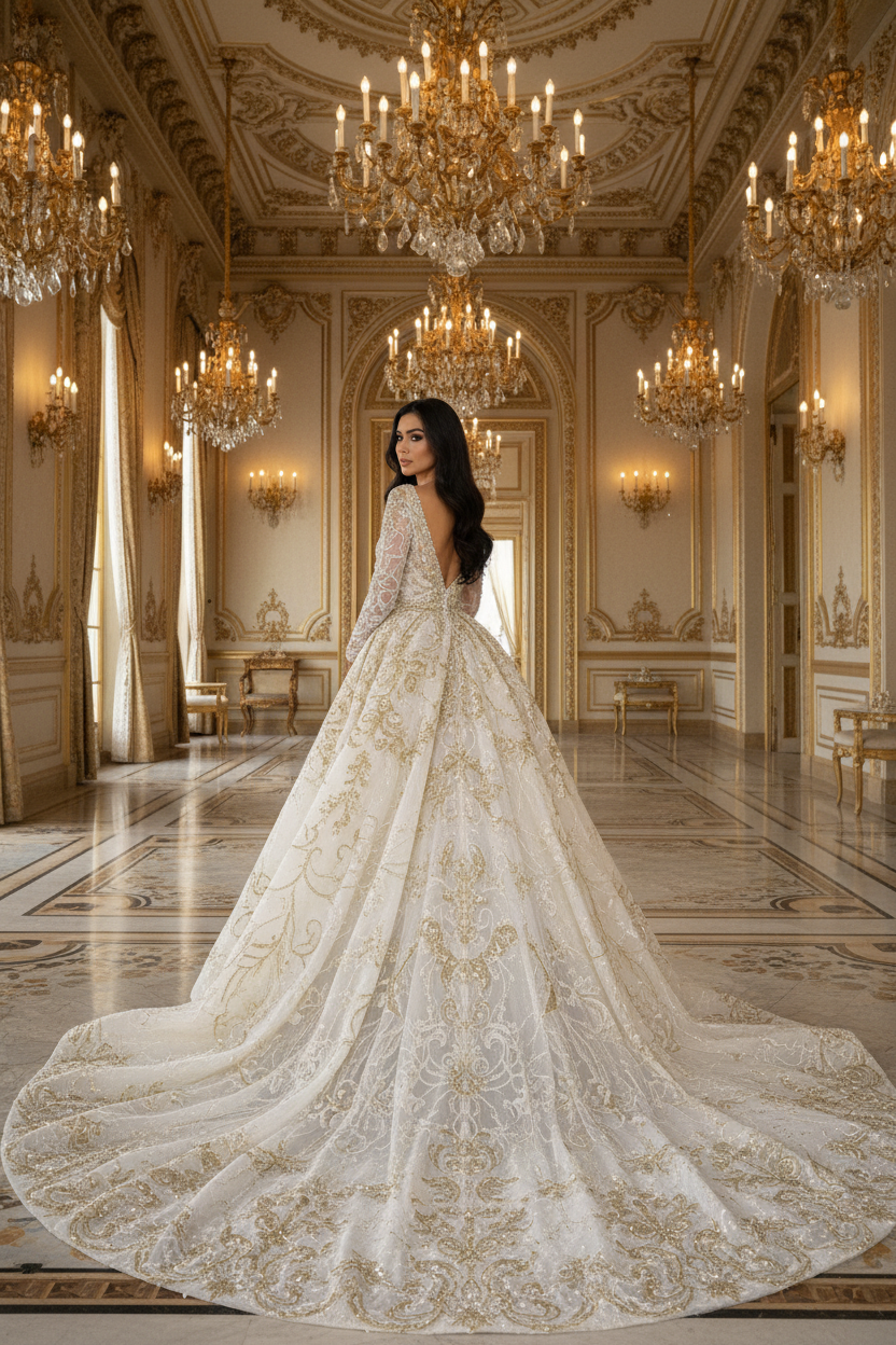 NIL-094 Ivory Trumpet Couture Gown – Back View