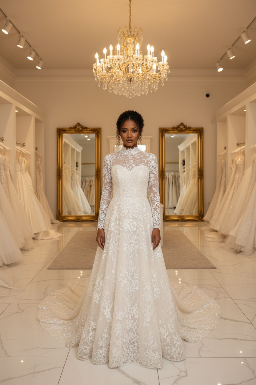 NIL-222 Hijab Wedding Dress - Wide Shot Atelier View