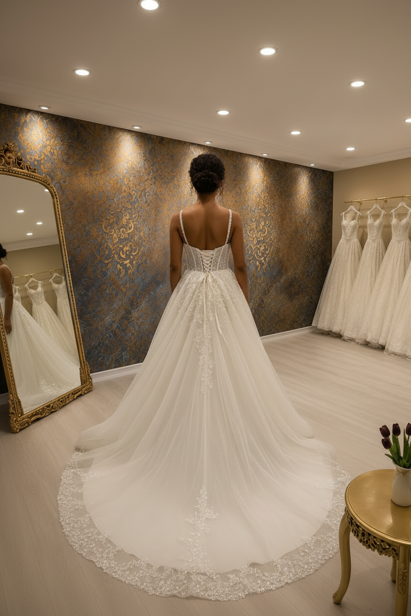 NIL-037 Soft Ivory 2-in-1 Couture Gown – Back View
