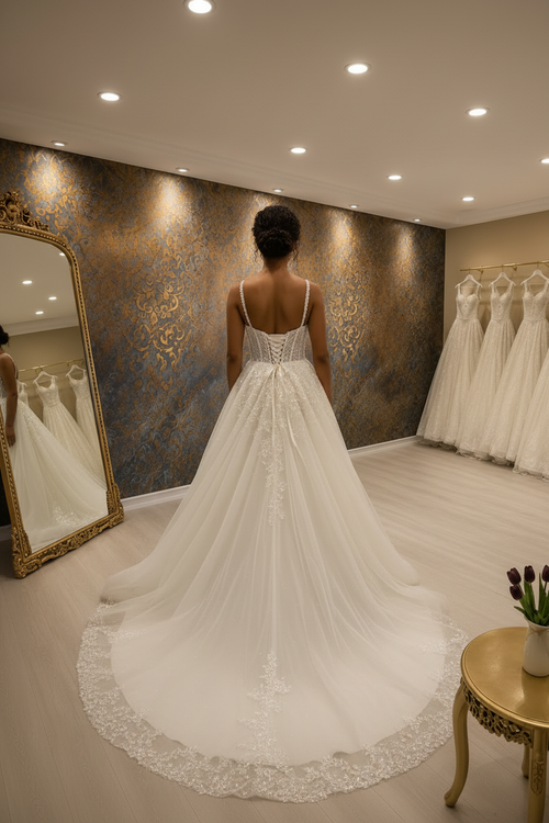 NIL-037 Zacht ivoor 2-in-1 Couture Jurk – Achteraanzicht