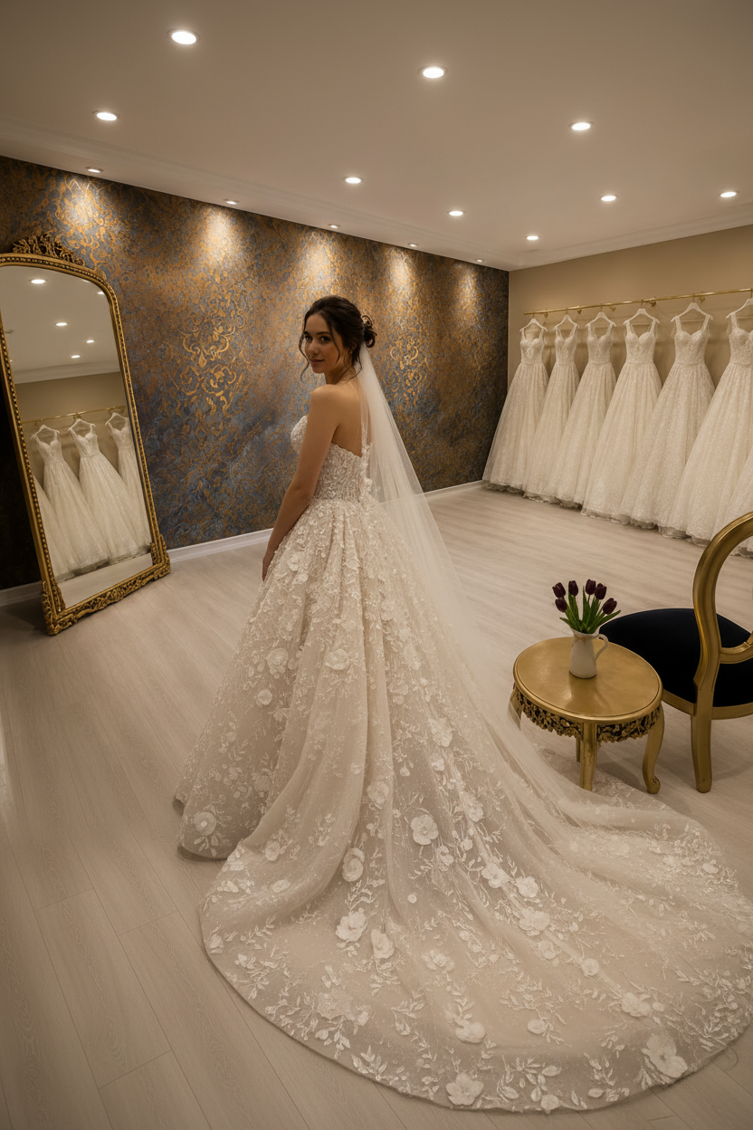 NIL-248 3D Floral Ball Gown – 3/4 Back View