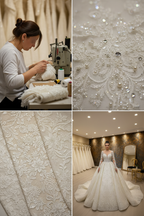 NIL-019 Off White Ivory Royal Princess Ball Gown atelier lifestyle collage by NIL Wedding Dress