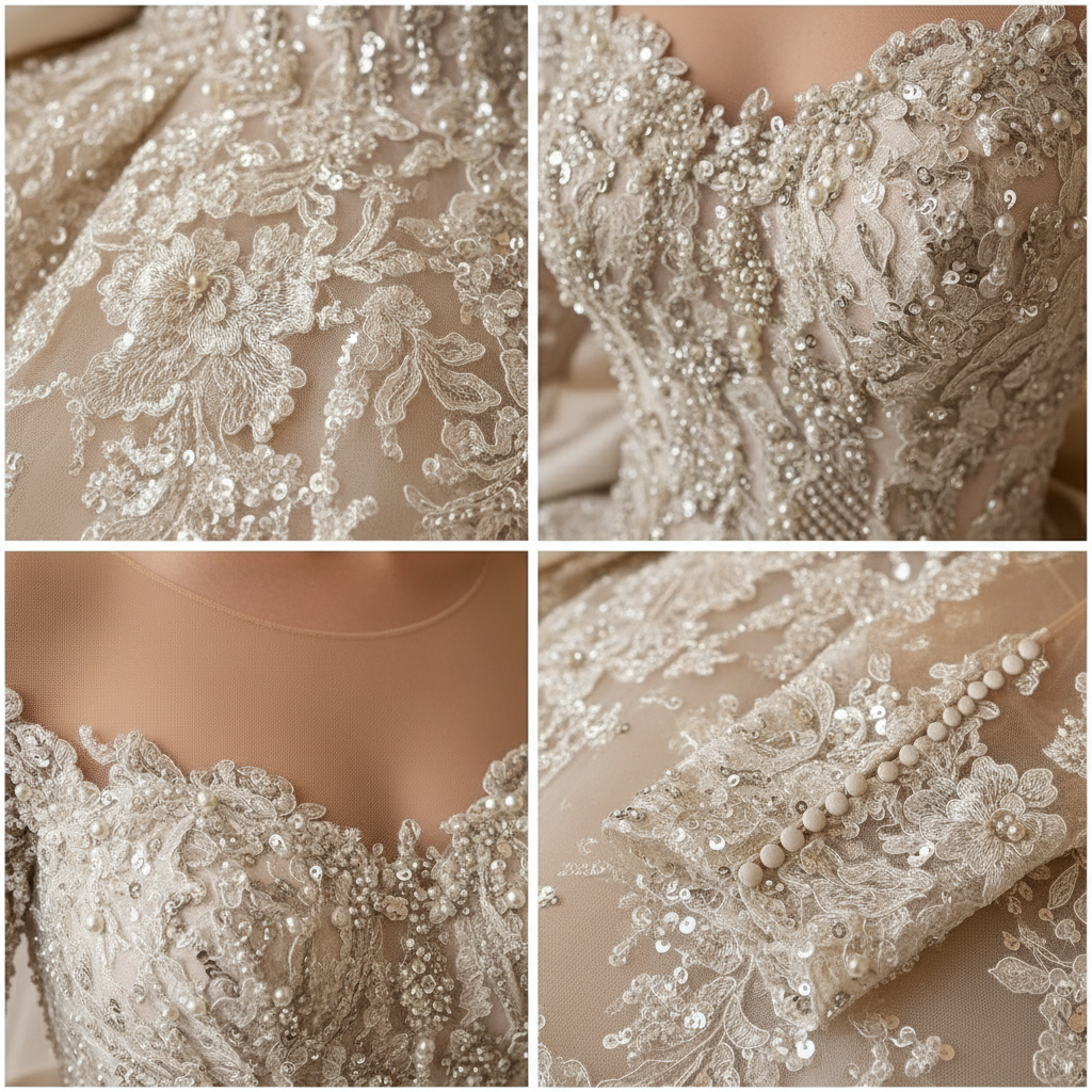 NIL-006 French Lace & Pearl Beading Detail