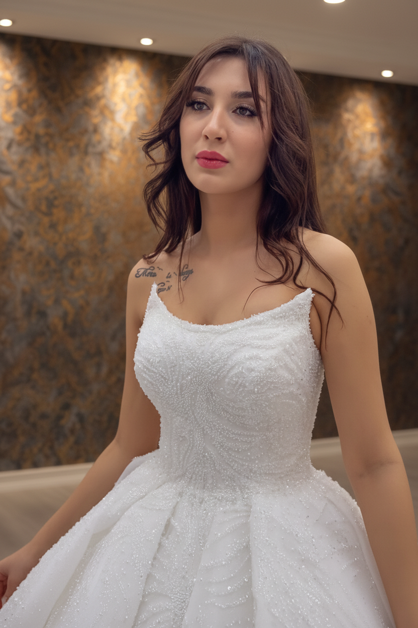 NIL-268 Sequin Crystal Ballgown - Bodice & Neckline Detail