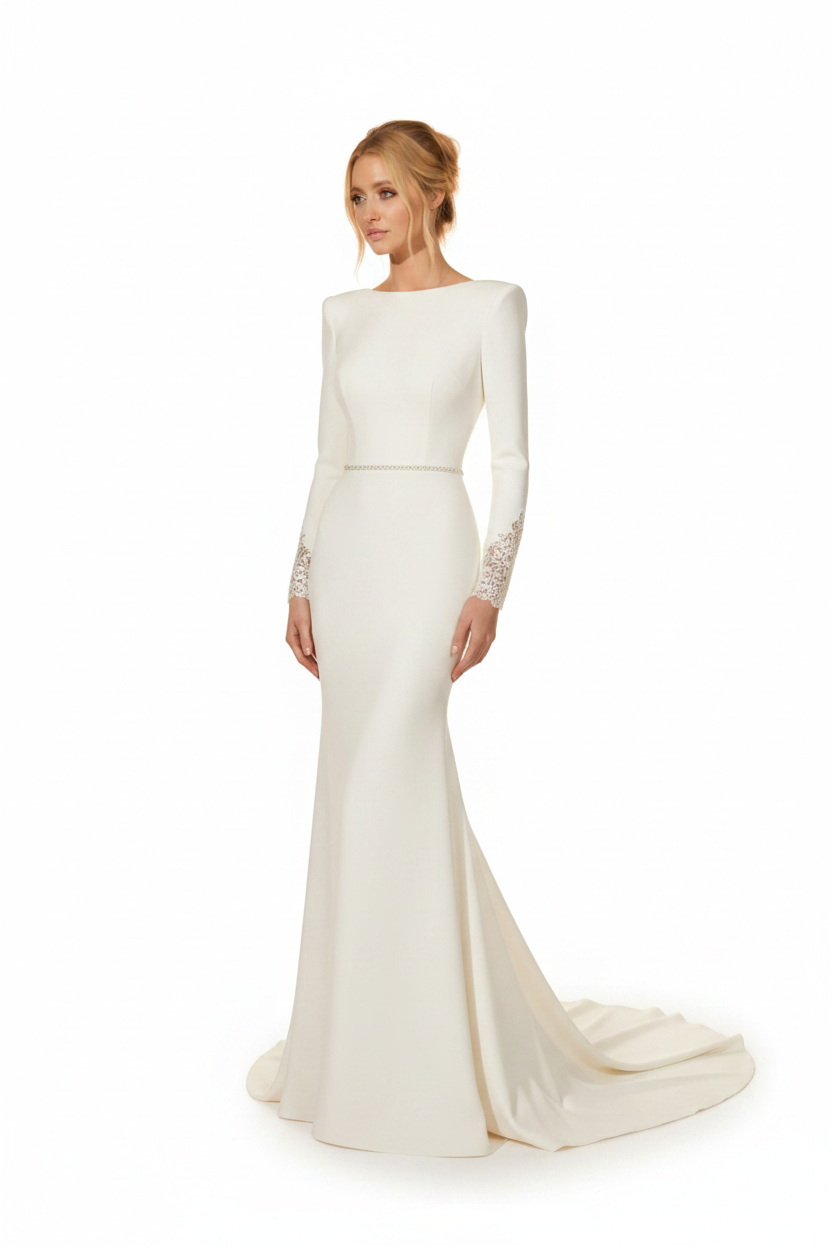 NNC-108 Cream Modern Mermaid Bridal Gown - Front View