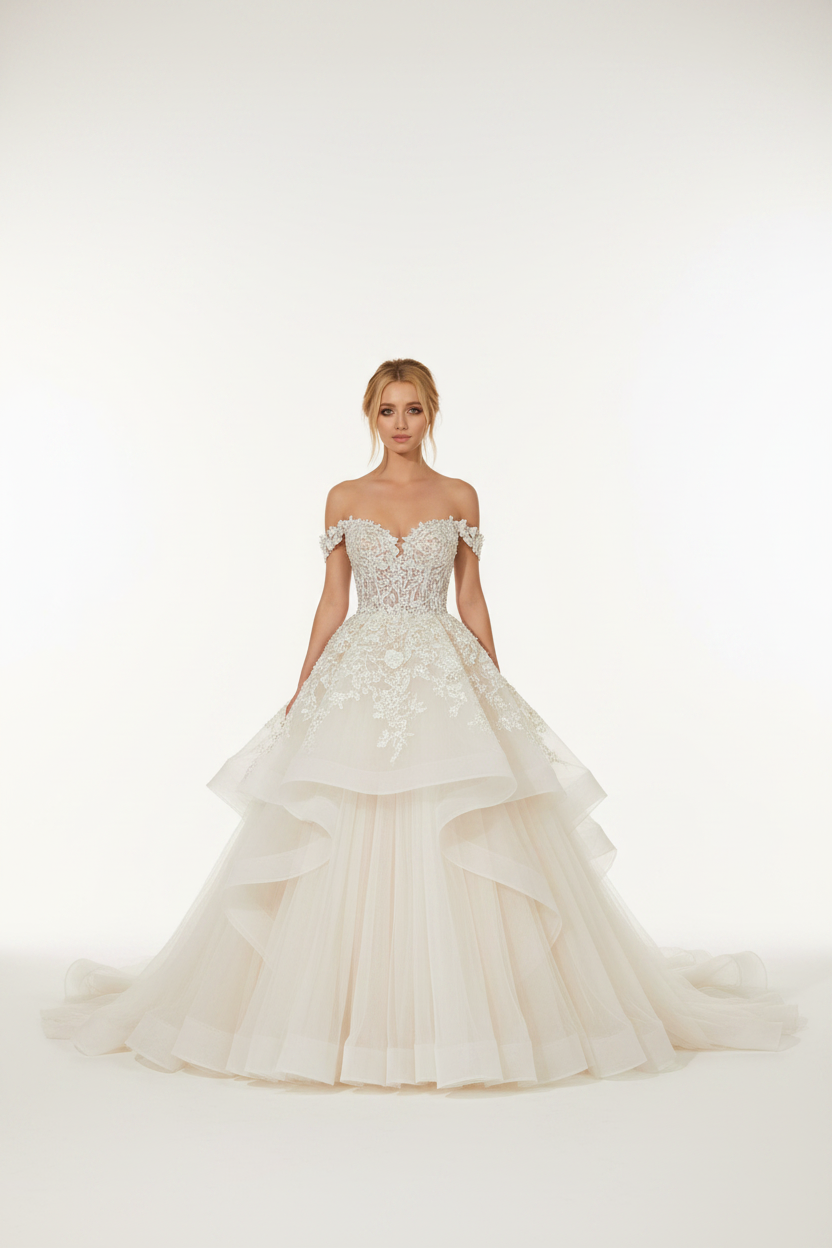 NIL-120 Soft Ivory Princess Ball Gown Front View
