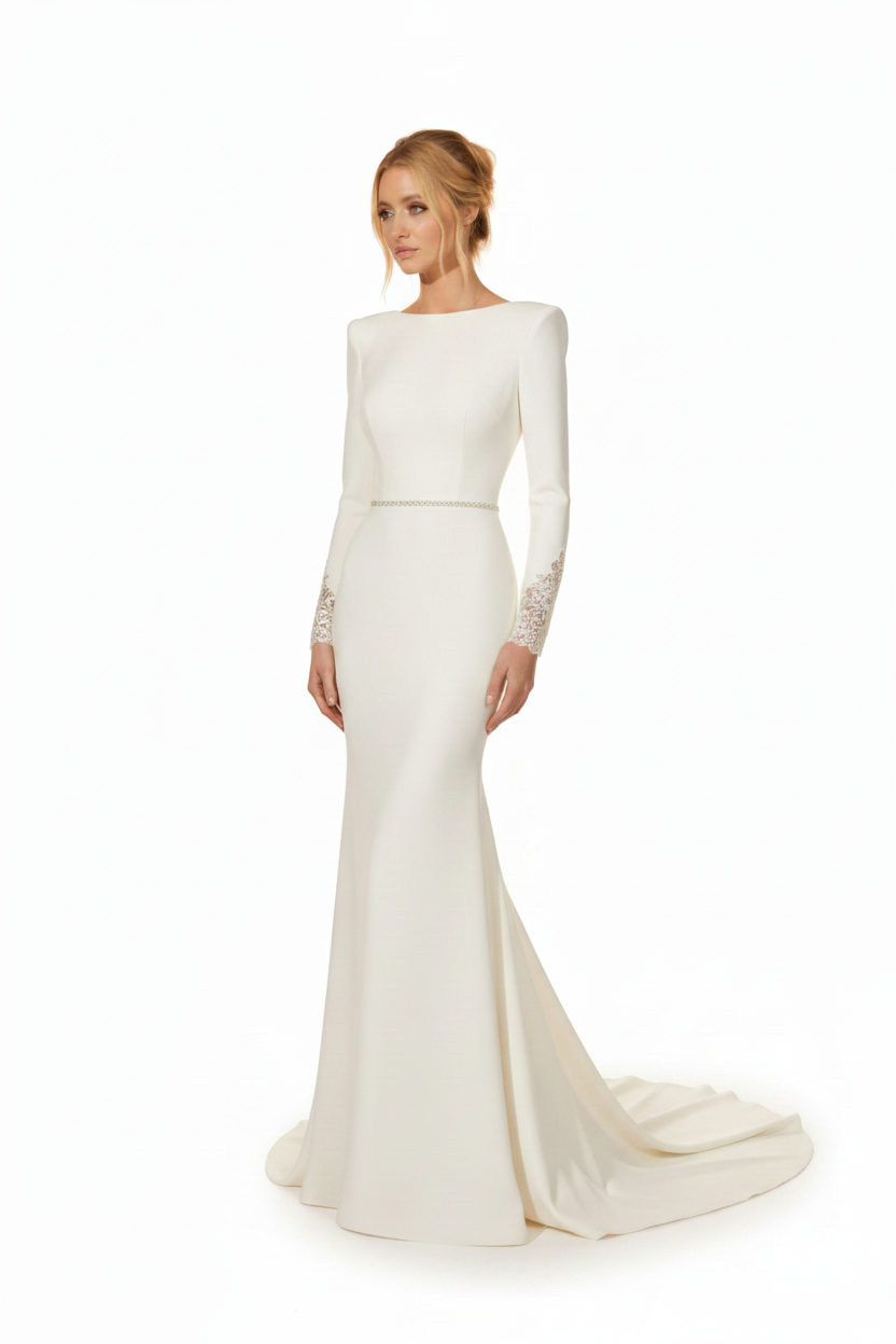 NNC-108 Cream Modern Mermaid Bridal Gown - Three-Quarter View
