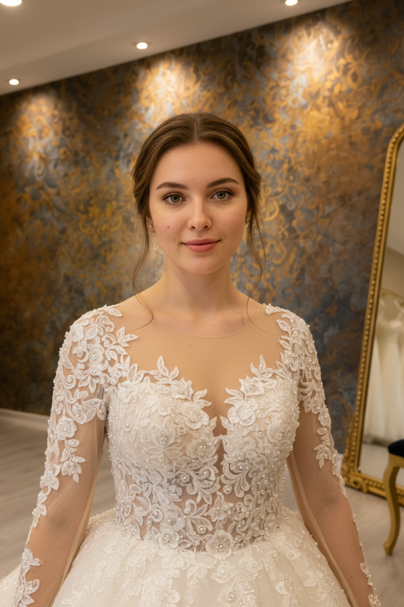 NIL-262 3D Lace Applique Ballgown - Bodice & Neckline Detail