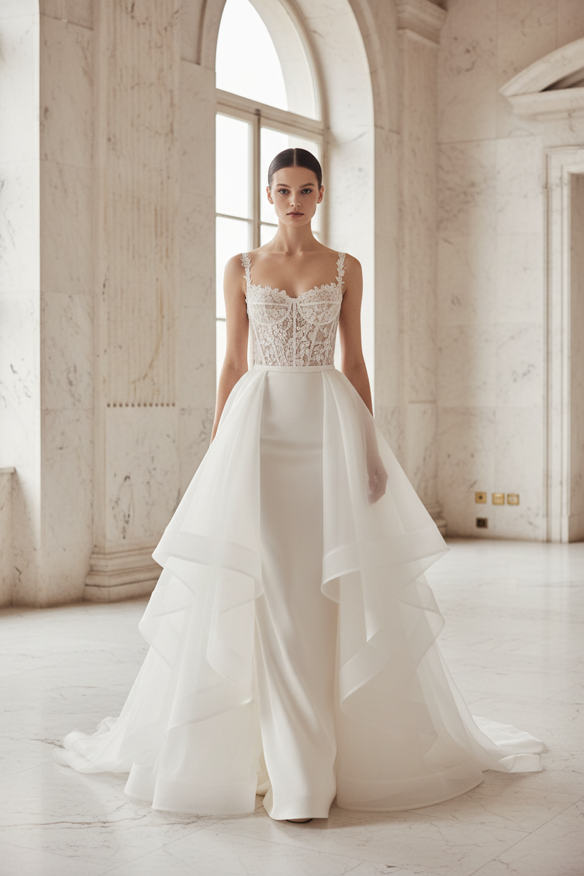 NIL-037 Soft Ivory 2-in-1 Couture Gown – Front View