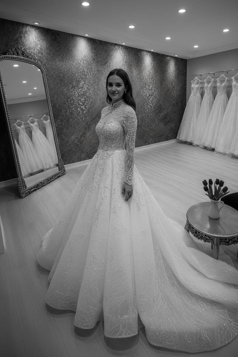 NIL-258 Crystal Couture Wedding Gown - Black & White Catalog View